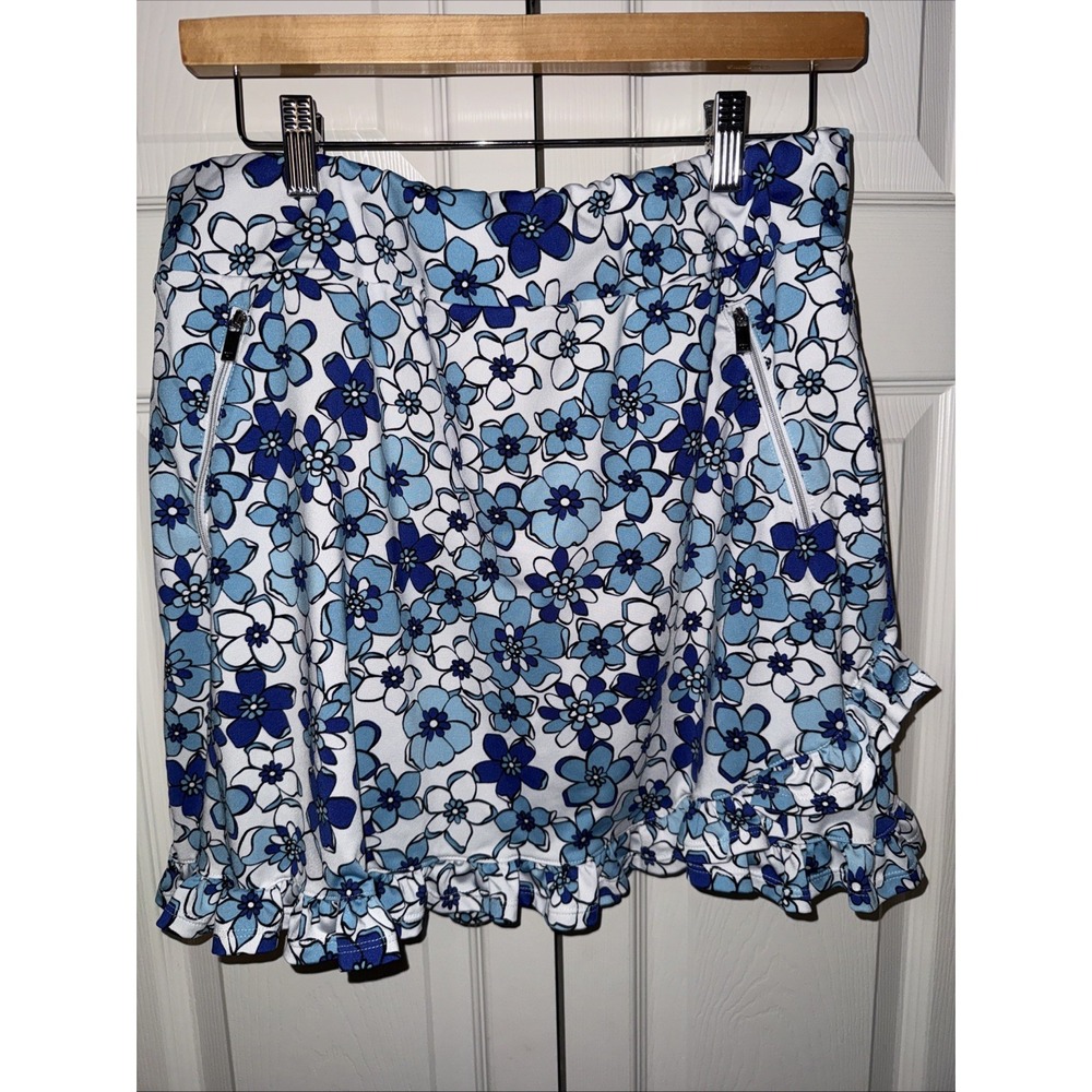 Tail VERUSHKA PGolf Skort Floral Blue Ruffle SPF 50 Large Pull On Pickleball